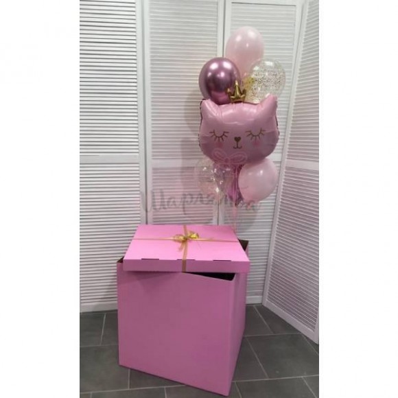 Коробка с шарами "Кошечка-принцесса", наполнены гелием