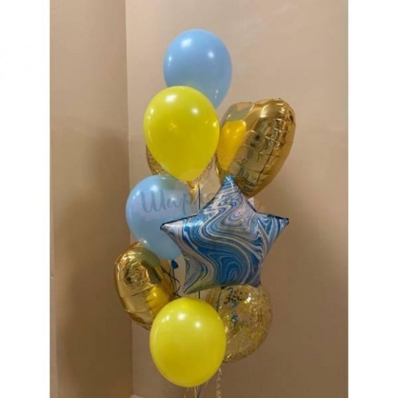 Фонтан из воздушных шаров "Золото и мрамор", наполнены гелием