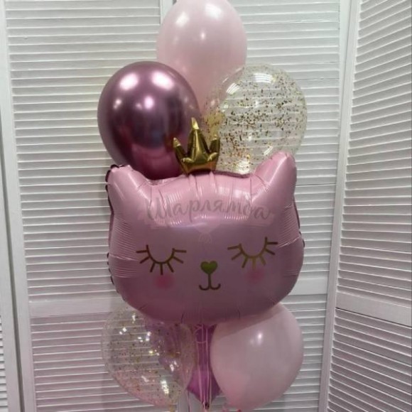 Фонтан из воздушных шаров "Кошечка Принцесса", наполнены гелием