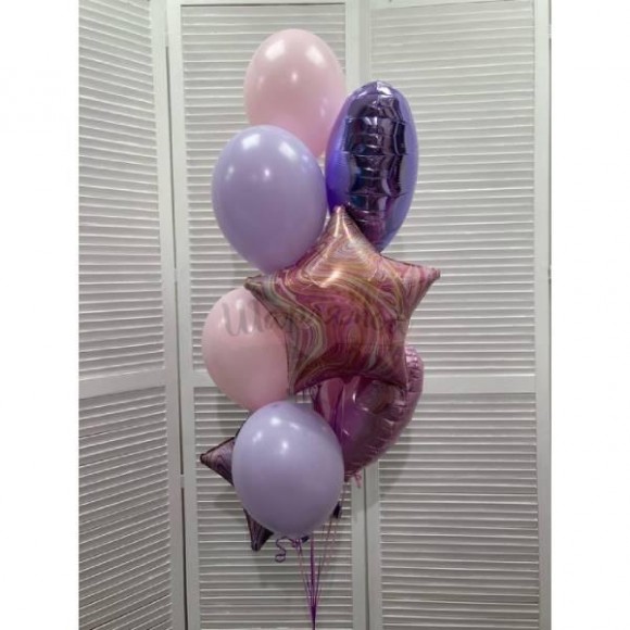 Фонтан из воздушных шаров "Мраморный розовый", наполнены гелием