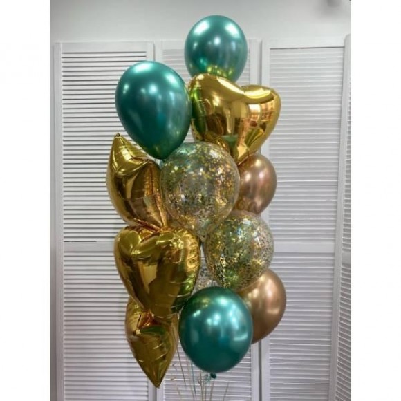 Фонтан из воздушных шаров "Золото+тиффани", наполнены гелием