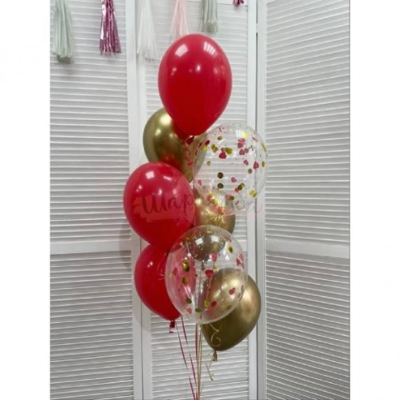 Фонтан из воздушных шаров "Красная роза", наполнены гелием