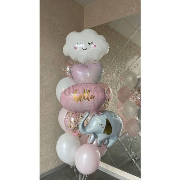 Фонтан из воздушных шаров "Hello Baby", наполнены гелием