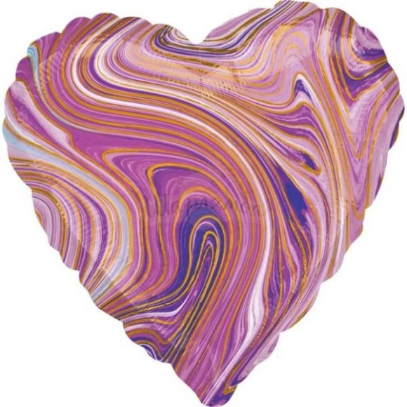 Фольгированный шар Сердце мрамор фиолетовый 45см