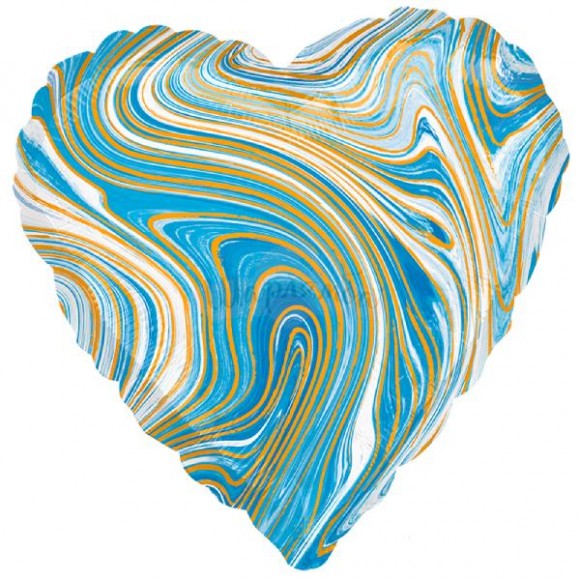 Фольгированный шар Сердце мрамор голубой 45см
