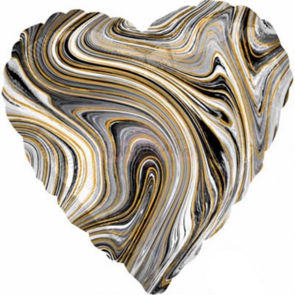 Фольгированный шар Сердце мрамор черный 45см