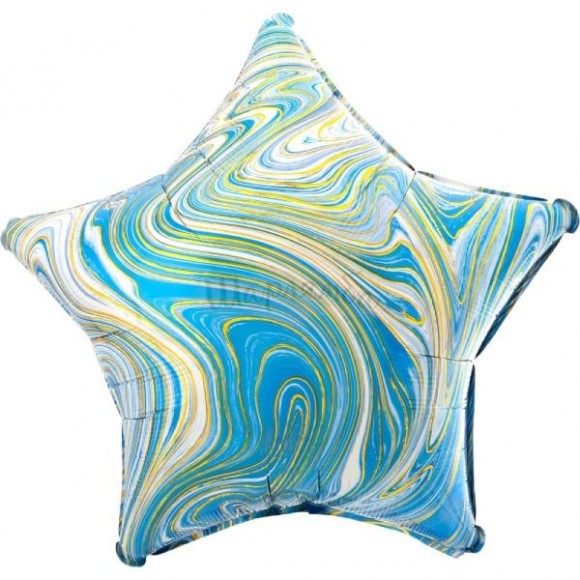 Фольгированный шар Звезда мрамор голубой 45см