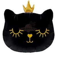 Шар Кошечка принцесса черная в короне, наполнен гелием