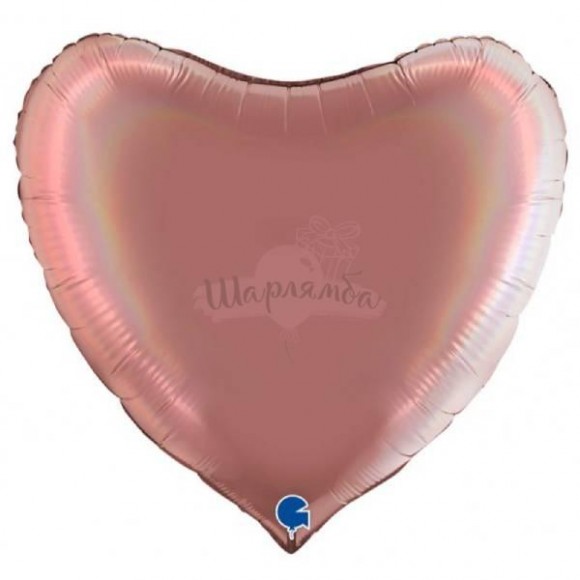 Фольгированный шар сердце розовое золото 91см, наполнен гелием