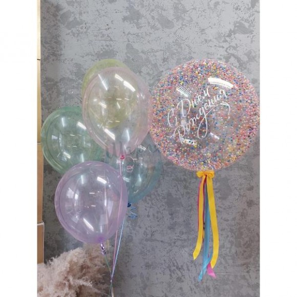 Композиция из шаров "Цветные пузырики", наполнены гелием