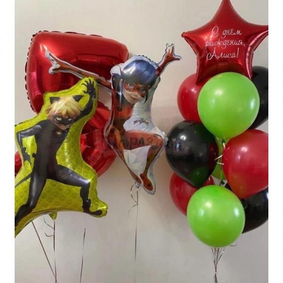 Композиция из шаров "Леди Баг и Супер Кот пожелание", наполнены гелием