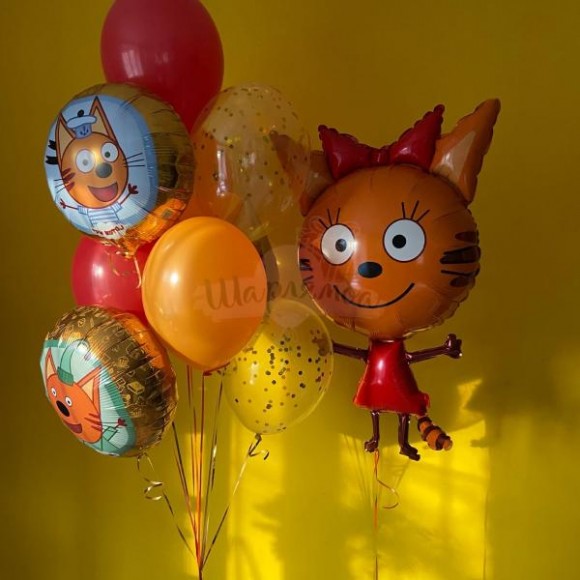 Композиция из шаров "Три кота", наполнены гелием
