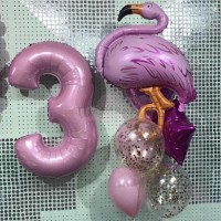Шар Цифра 3 Slim Фламинго, наполнен гелием