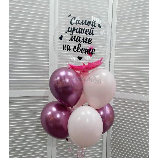 Фонтан из воздушных шаров "Самой лучшей маме на свете", наполнены гелием