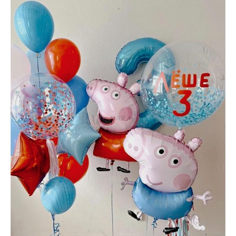 Композиция из шаров "Свинка Пеппа и Братик Джордж", наполнены гелием