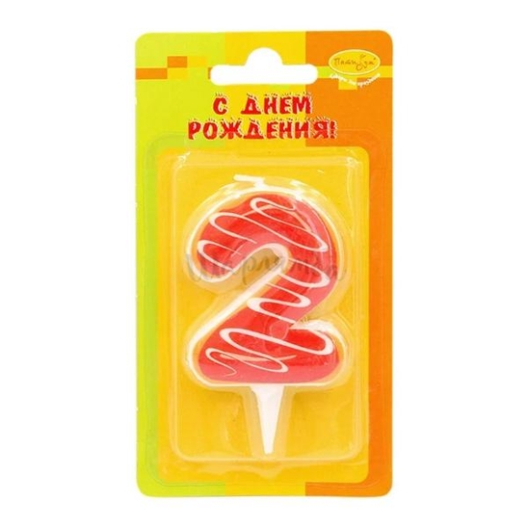 Свеча-цифра для торта  Пончик "2" 6см