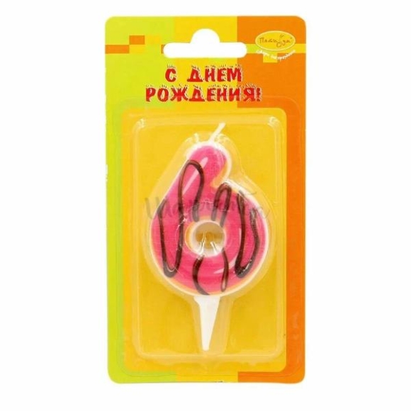 Свеча-цифра для торта  Пончик "6" 6см