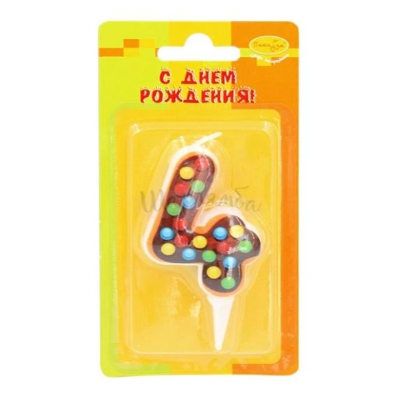 Свеча-цифра для торта  Пончик "4" 6см