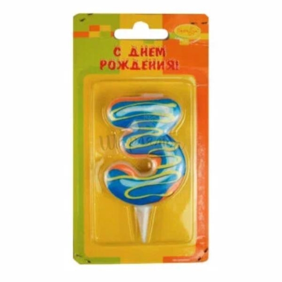 Свеча-цифра для торта Пончик "3" 6см