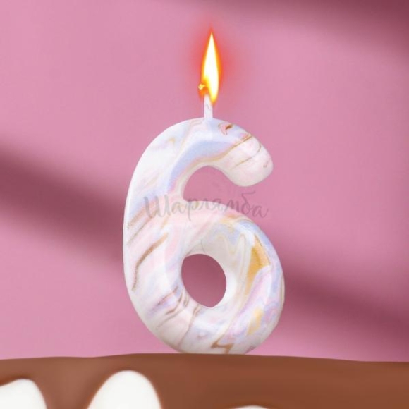 Свеча-цифра "6" в торт "Белый мрамор" 5,5см