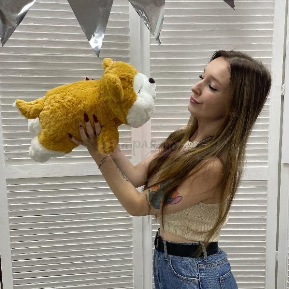 Мягкая игрушка Собака корги лежит